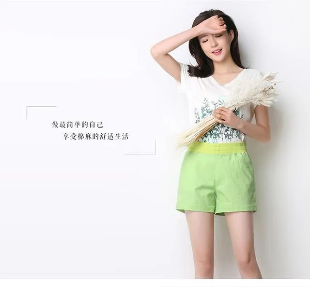 2018 Women Shorts Solid Short Femme Pocket Linen Summer Shorts Casual Loose High Waist Shorts Plus Size Short S-4XL A315