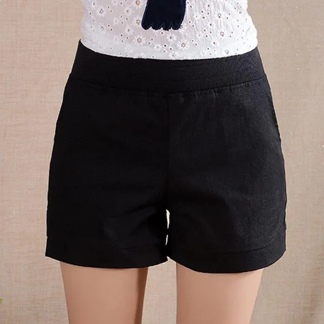2018 Women Shorts Solid Short Femme Pocket Linen Summer Shorts Casual Loose High Waist Shorts Plus Size Short S-4XL A315