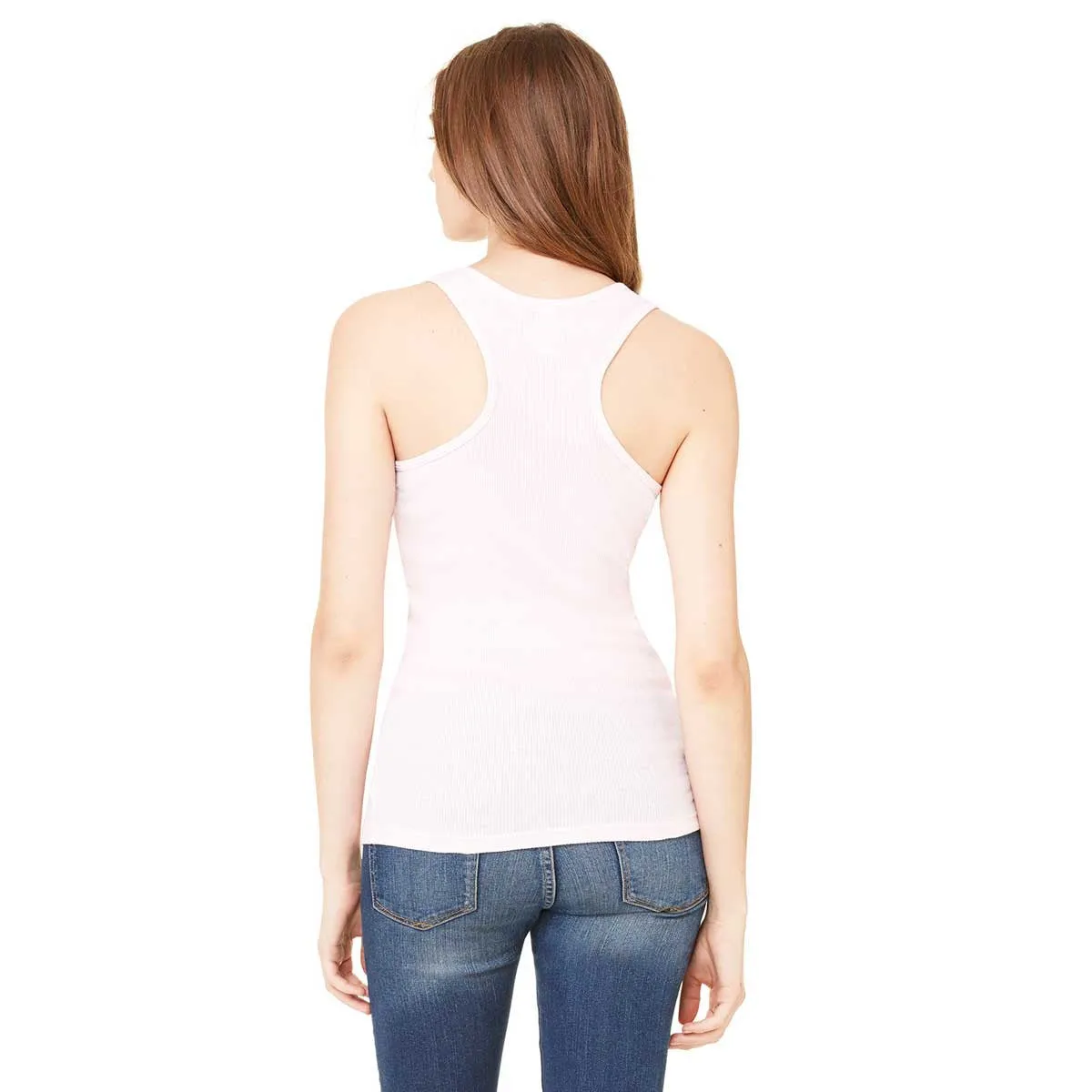 Bella   Canvas Women's Soft Pink 2x1 Rib Racerback Longer Length Tank