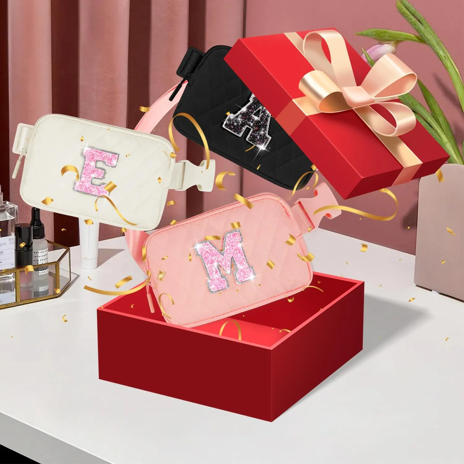 Birthday Party Gift Bags for Girls Teens,Crossbody Bag Belt Bags Cute Purse Fanny Pack Trendy Stuff - P,Peach