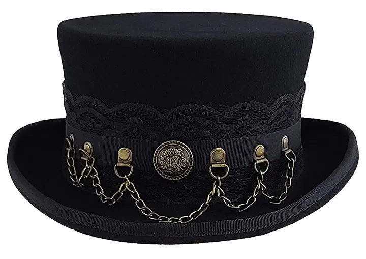 Black Steampunk Top Hat with Leather Band – Stylish Accessory