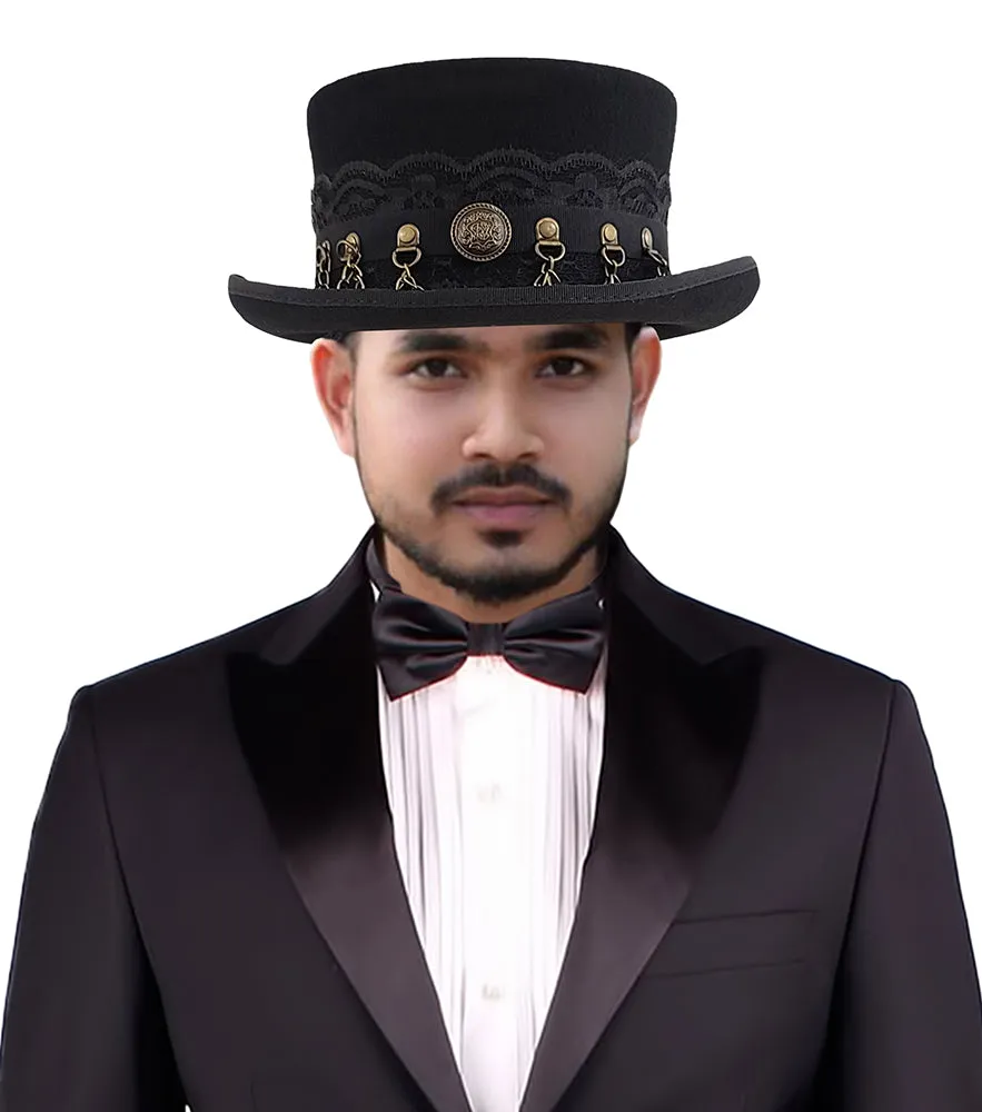 Black Steampunk Top Hat with Leather Band – Stylish Accessory