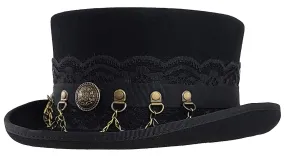 Black Steampunk Top Hat with Leather Band – Stylish Accessory