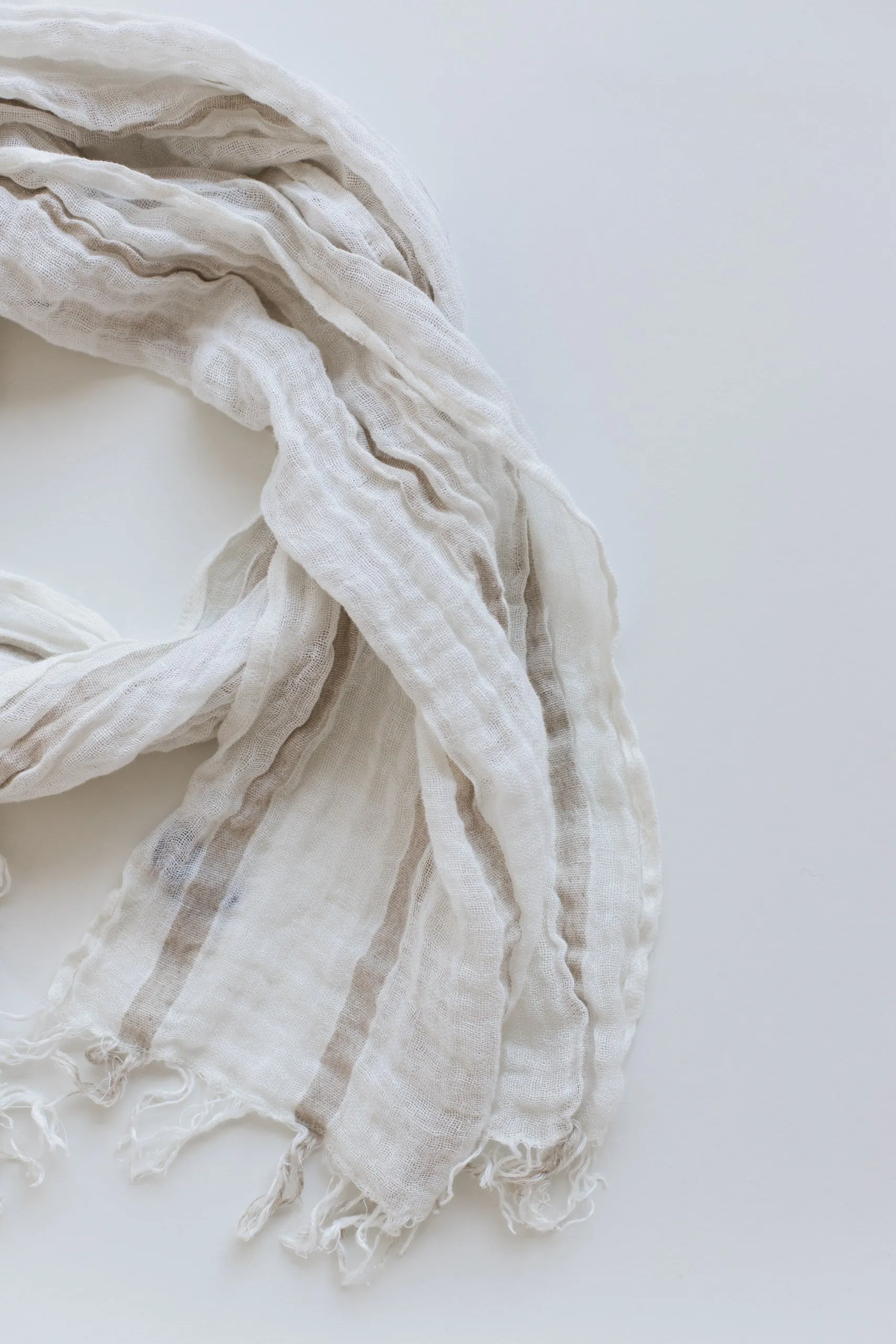 Capri Scarf, Ivory with Beige Stripe