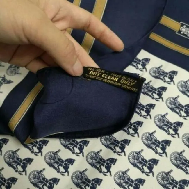 Celine Blues Browns White Equestrian Print Silk Scarf