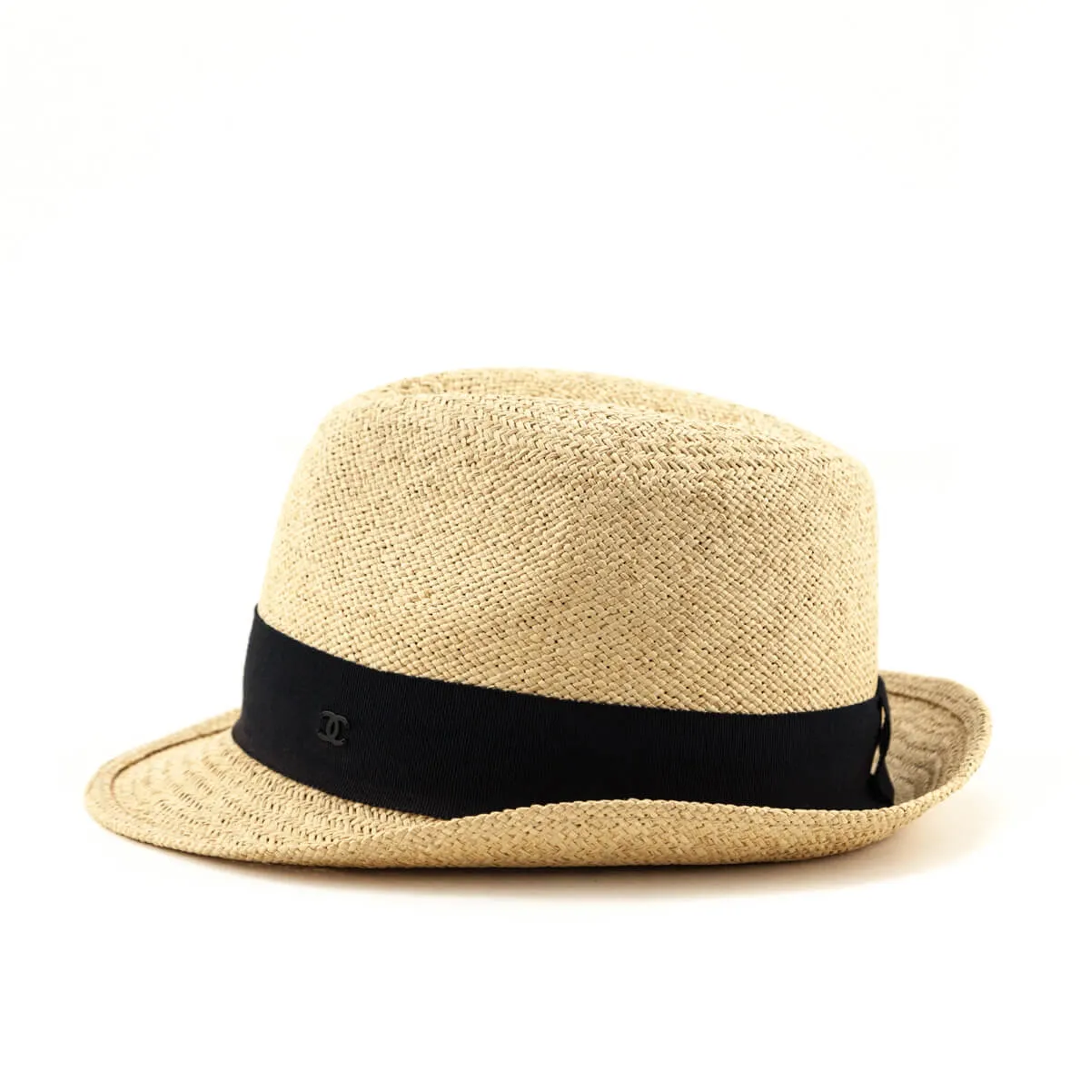 Chanel Beige Straw Fedora Hat Size M