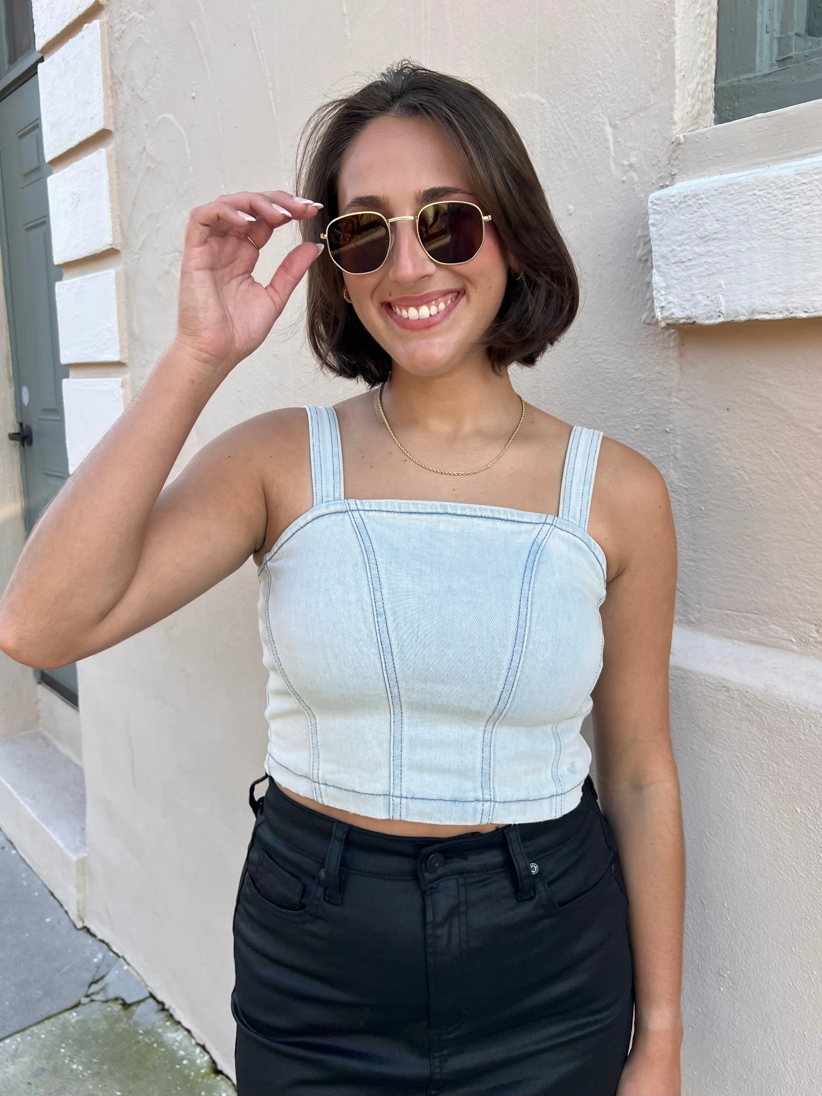 CHARLOTTE TOP IN DENIM