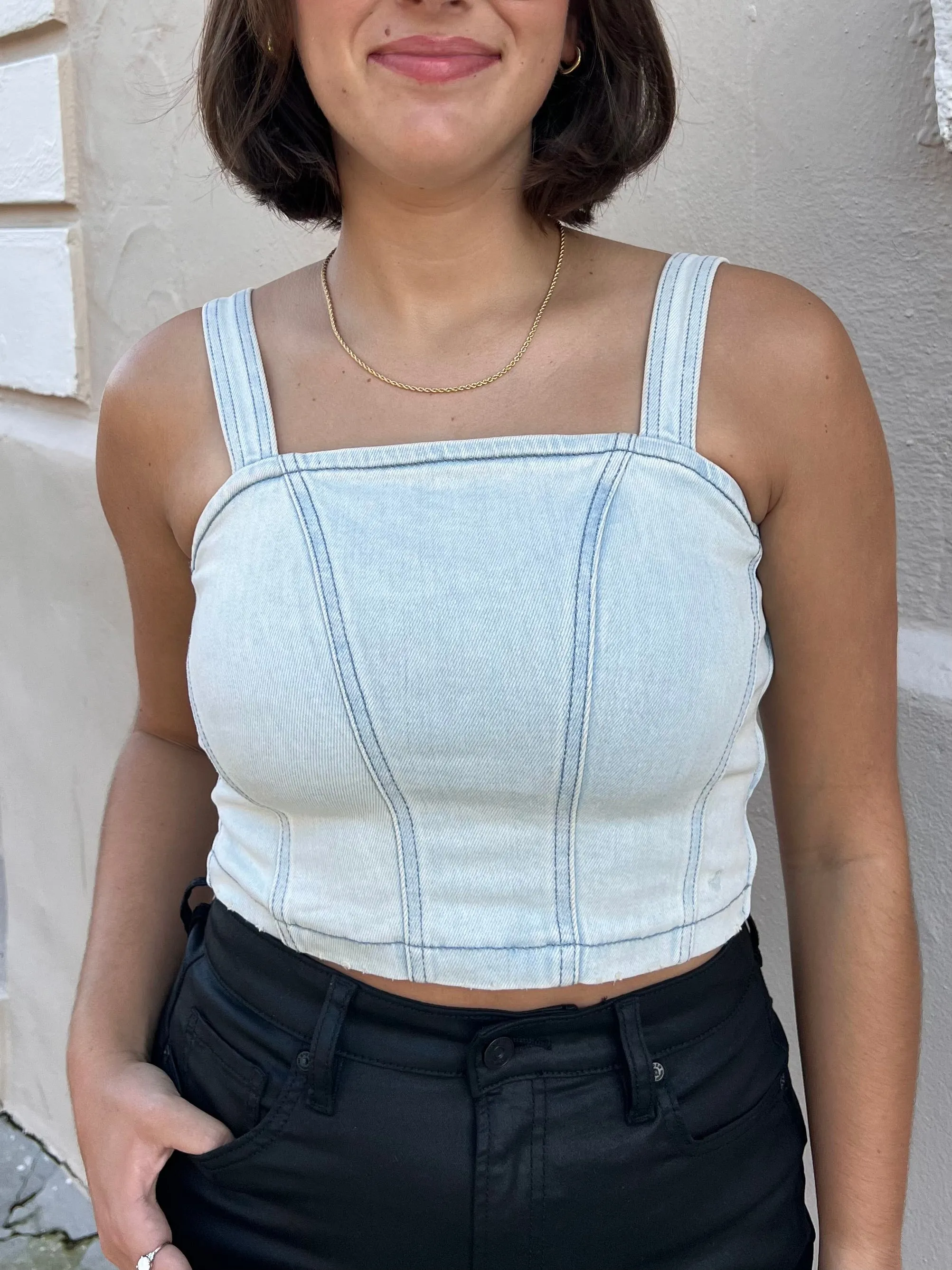 CHARLOTTE TOP IN DENIM
