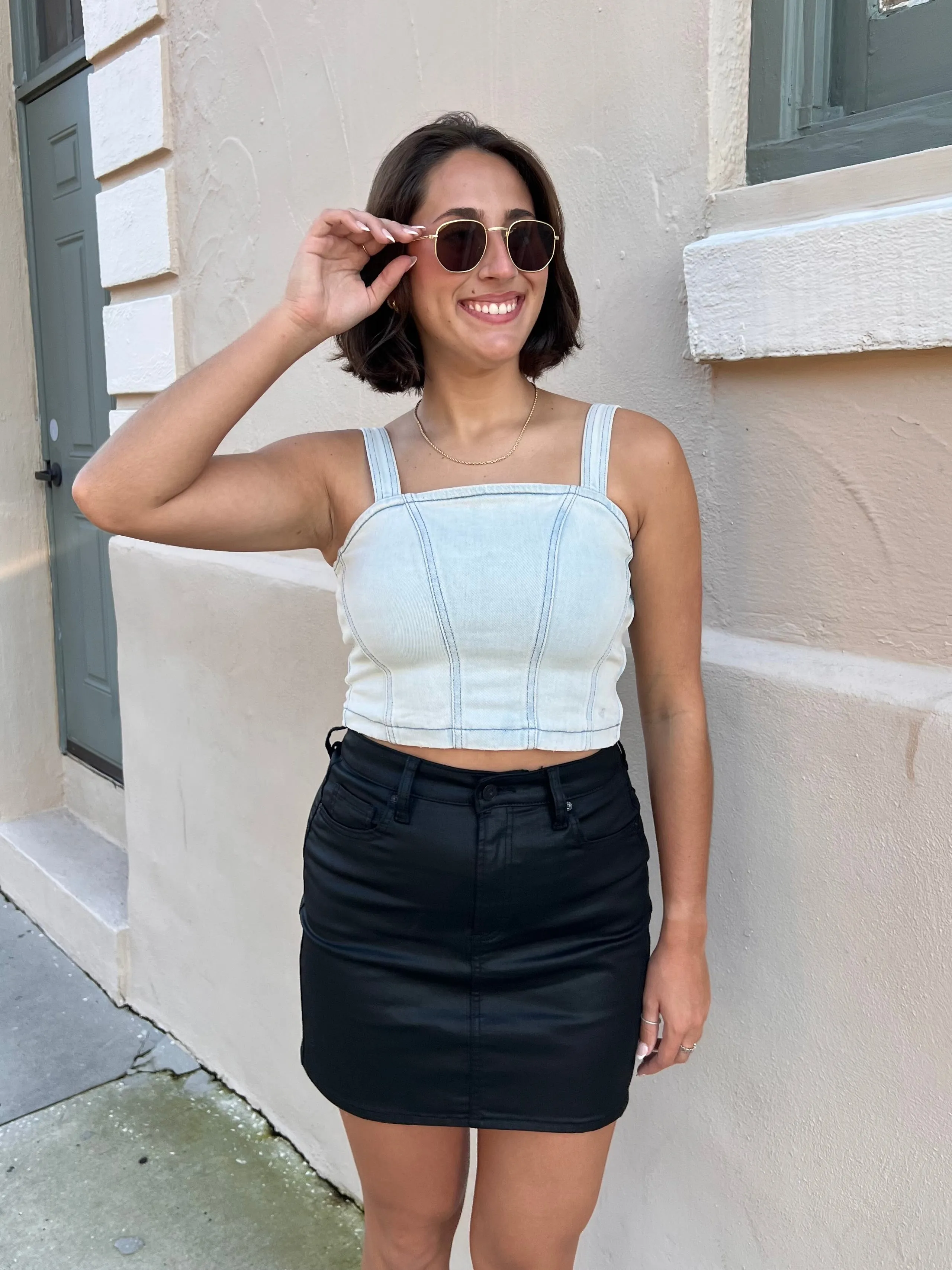 CHARLOTTE TOP IN DENIM