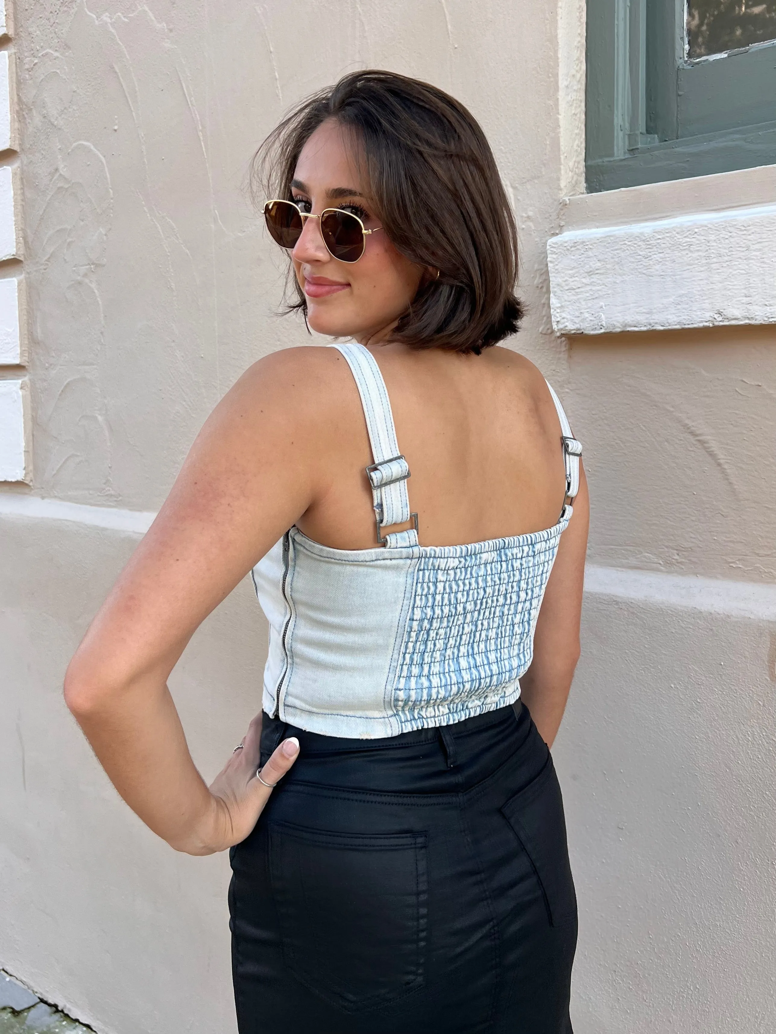 CHARLOTTE TOP IN DENIM