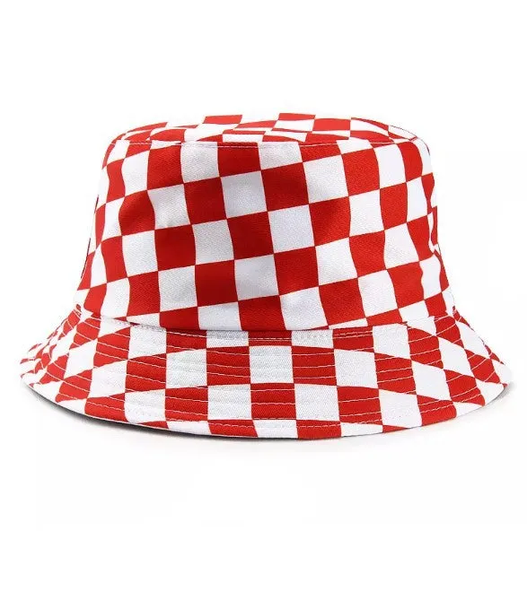 Checked Black Unisex Summer Bucket Hat