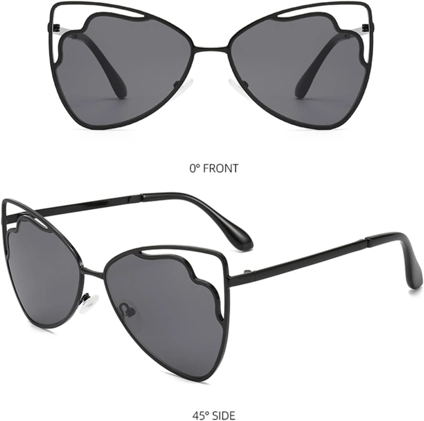 Cool Metal Hollow-out Cat-eye Sunnies. Alloy-made, with Gradient Lenses for Sun Protection and Style.