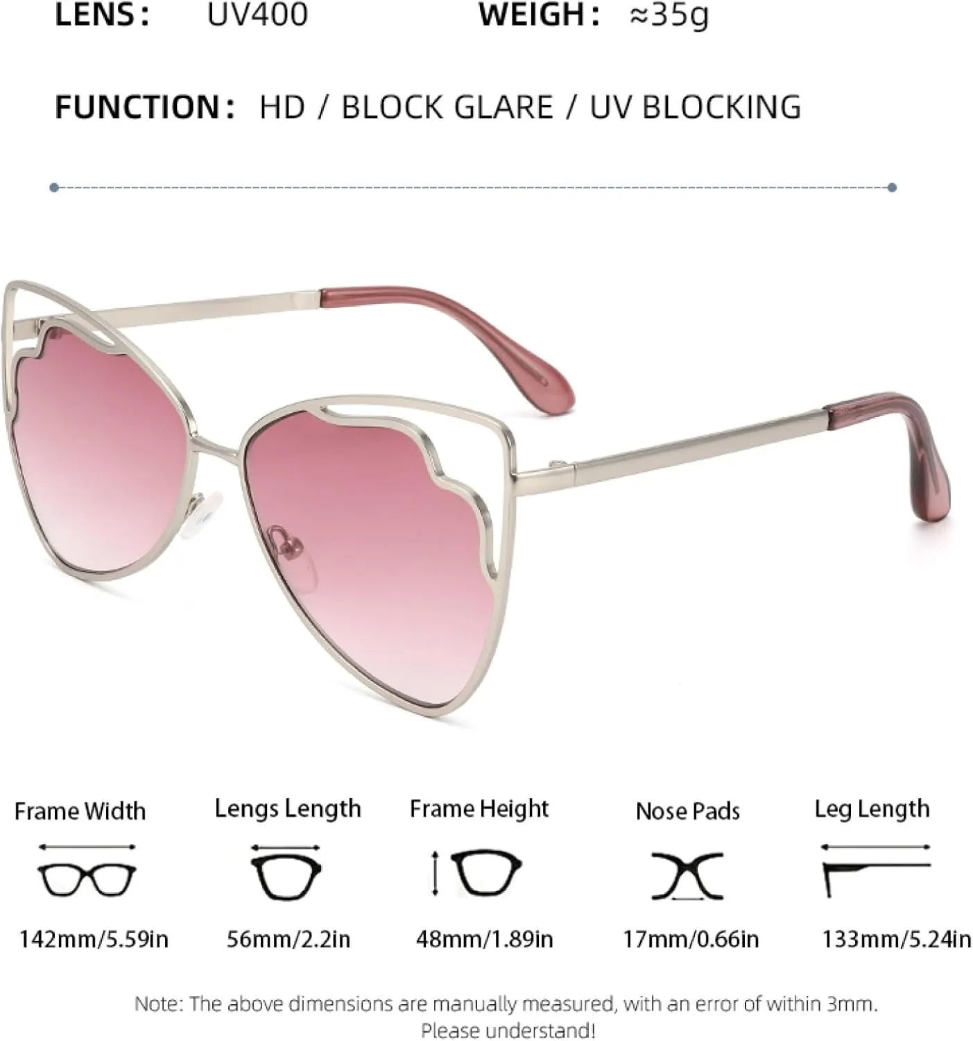 Cool Metal Hollow-out Cat-eye Sunnies. Alloy-made, with Gradient Lenses for Sun Protection and Style.