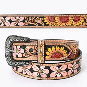 Coral Flower Hand Tooled Leather Belt