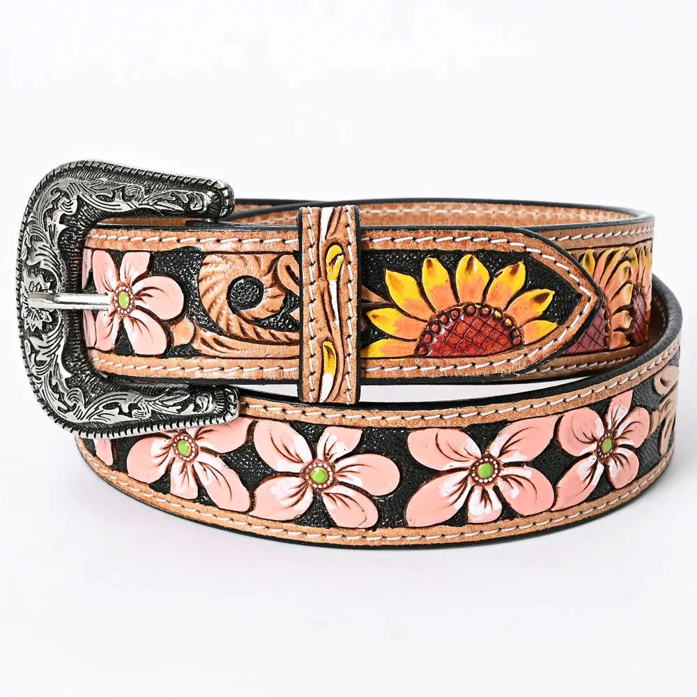 Coral Flower Hand Tooled Leather Belt