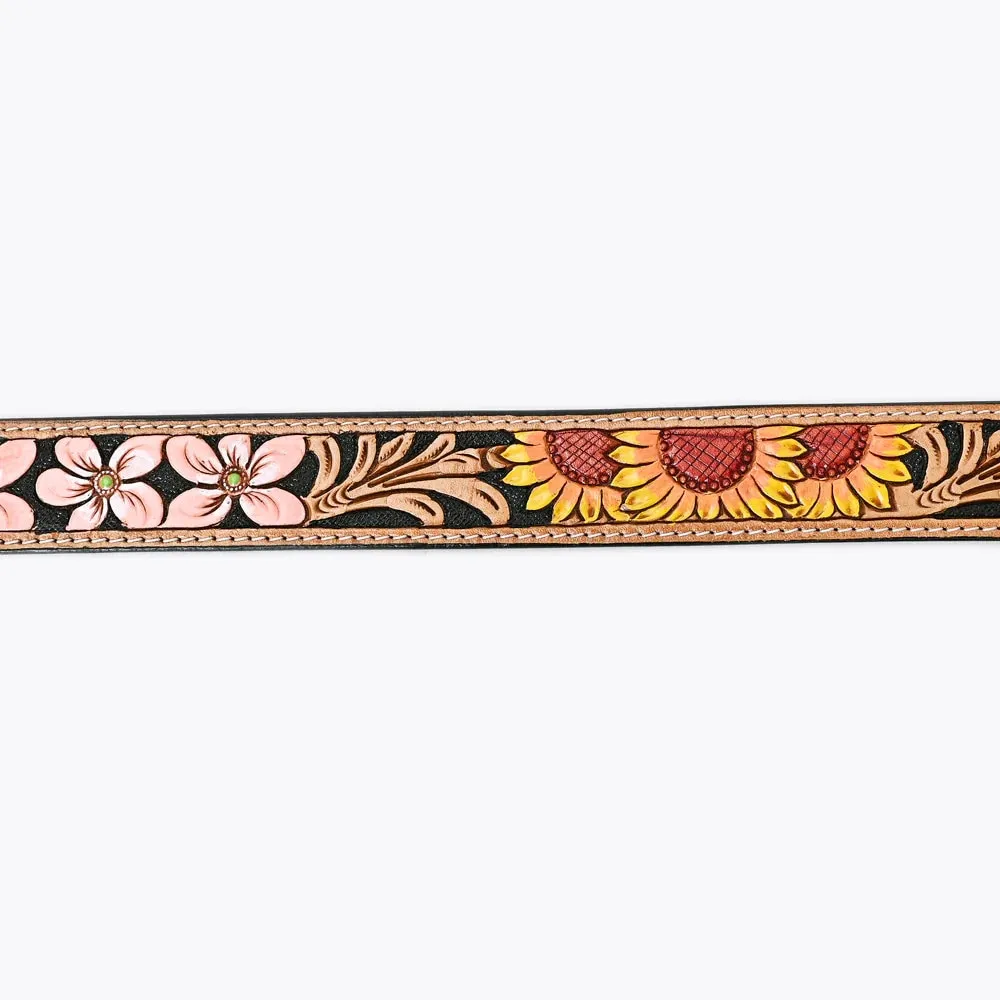 Coral Flower Hand Tooled Leather Belt