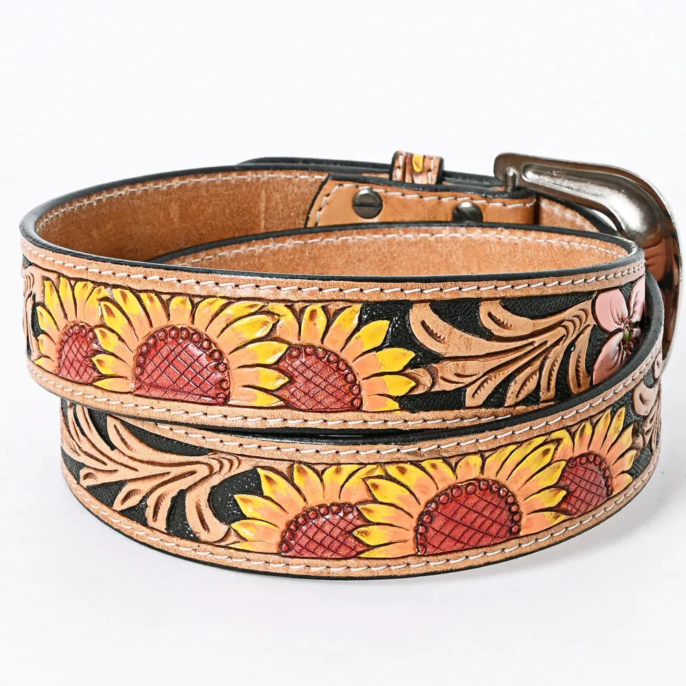 Coral Flower Hand Tooled Leather Belt