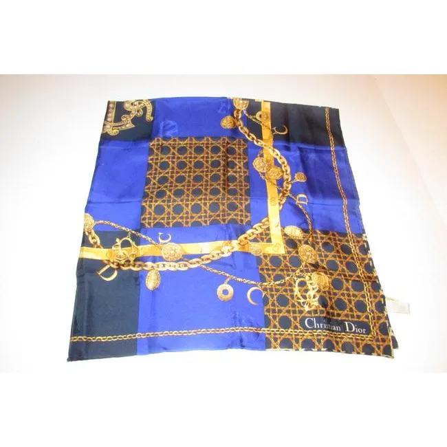Dior Black Gold & Blue Silk XL Scarf