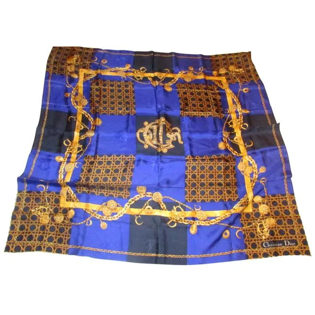Dior Black Gold & Blue Silk XL Scarf