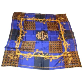 Dior Black Gold & Blue Silk XL Scarf