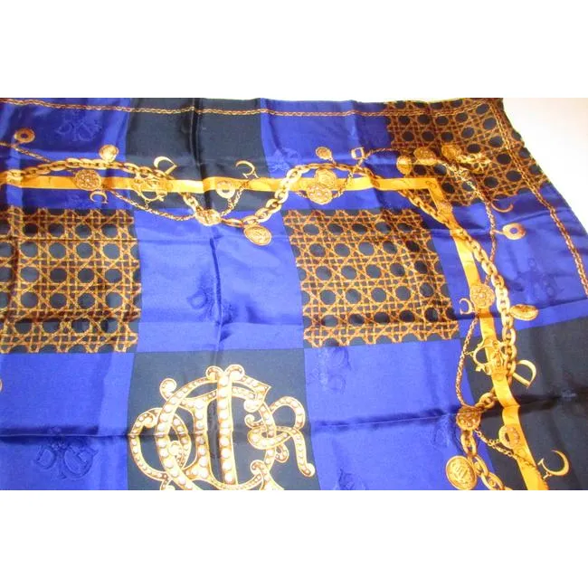 Dior Black Gold & Blue Silk XL Scarf