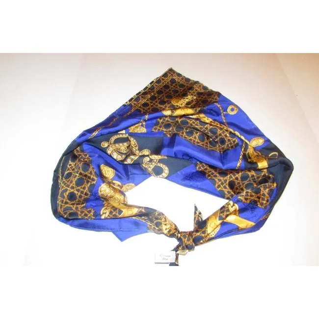 Dior Black Gold & Blue Silk XL Scarf
