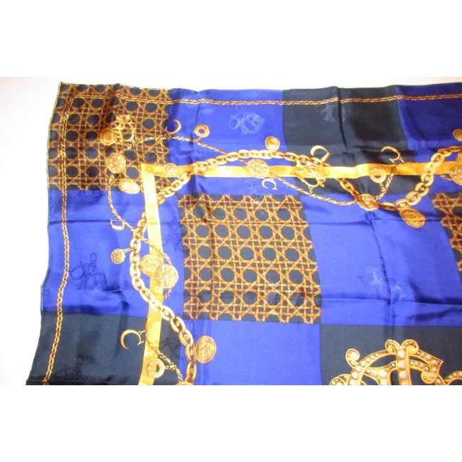 Dior Black Gold & Blue Silk XL Scarf