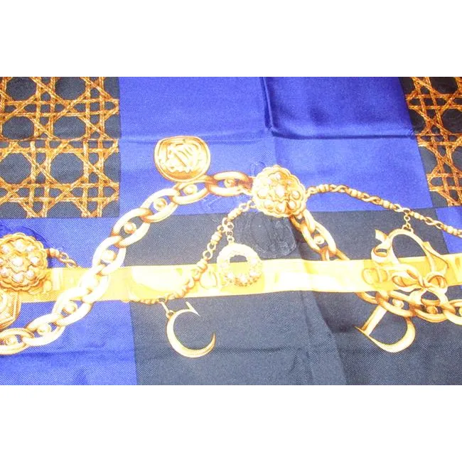 Dior Black Gold & Blue Silk XL Scarf
