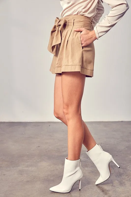 Do   Be Taupe Belted Tie Waist Pleated Shorts