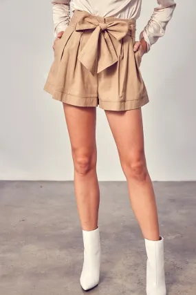 Do   Be Taupe Belted Tie Waist Pleated Shorts