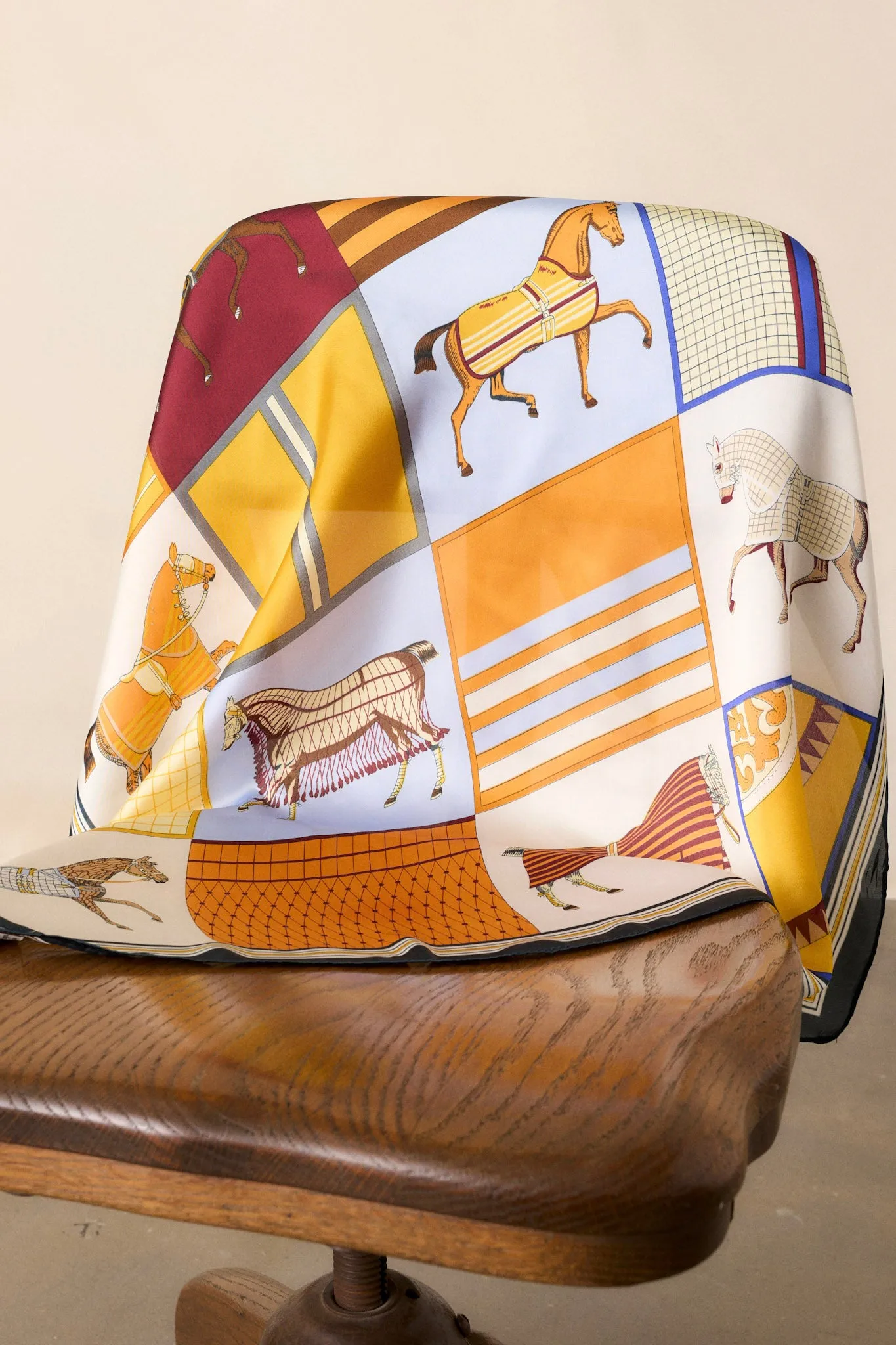 Evening Bell Orange Equestrian Print Scarf