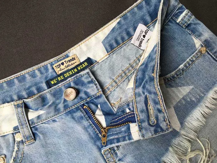 Fashion Women's Denim Shorts Printed Beach Shorts Hot Pants