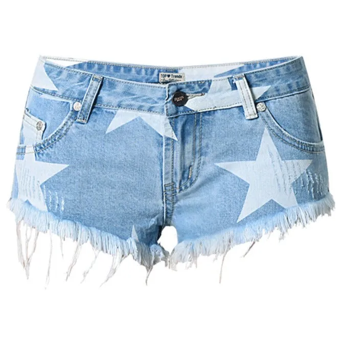Fashion Women's Denim Shorts Printed Beach Shorts Hot Pants