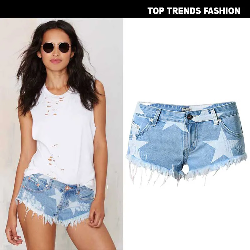 Fashion Women's Denim Shorts Printed Beach Shorts Hot Pants