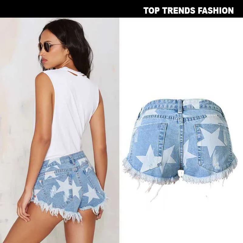 Fashion Women's Denim Shorts Printed Beach Shorts Hot Pants