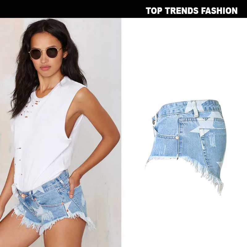 Fashion Women's Denim Shorts Printed Beach Shorts Hot Pants