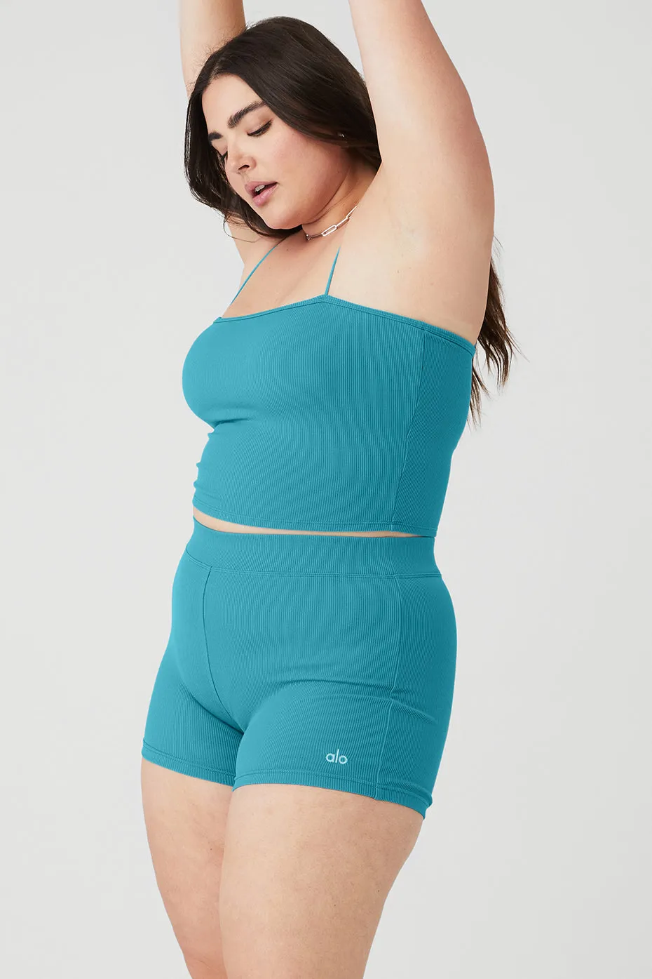 Goddess Ribbed Bandeau Top - Blue Splash