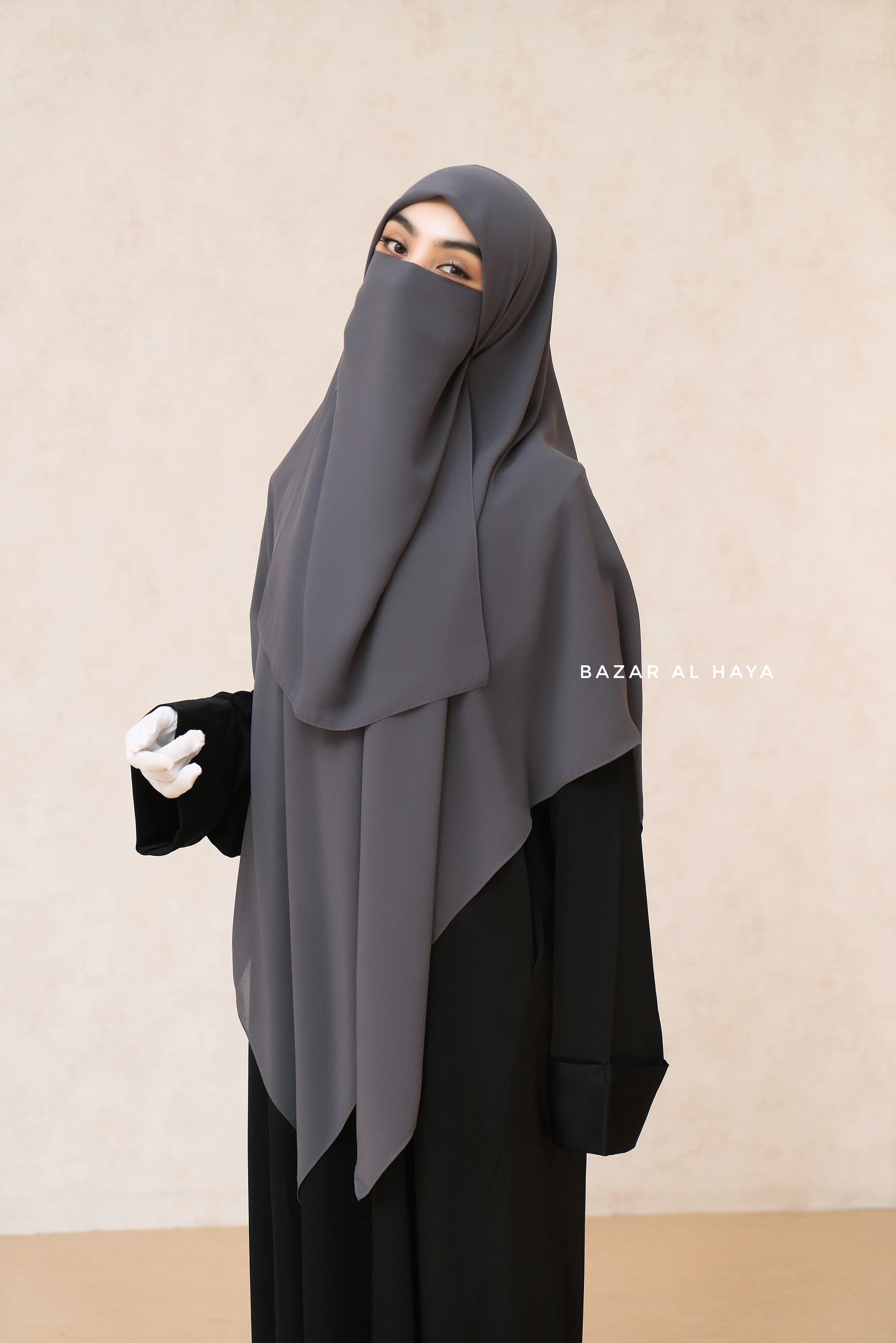 Grey Square Scarf With Half Niqab Set - Super Breathable