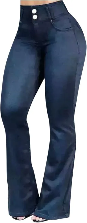 High Waisted Bell Bottom Jeans for Women Plus Size Fashion Stretchy Wide Leg Strtchy Bootcut Pants Basic Denim Pants