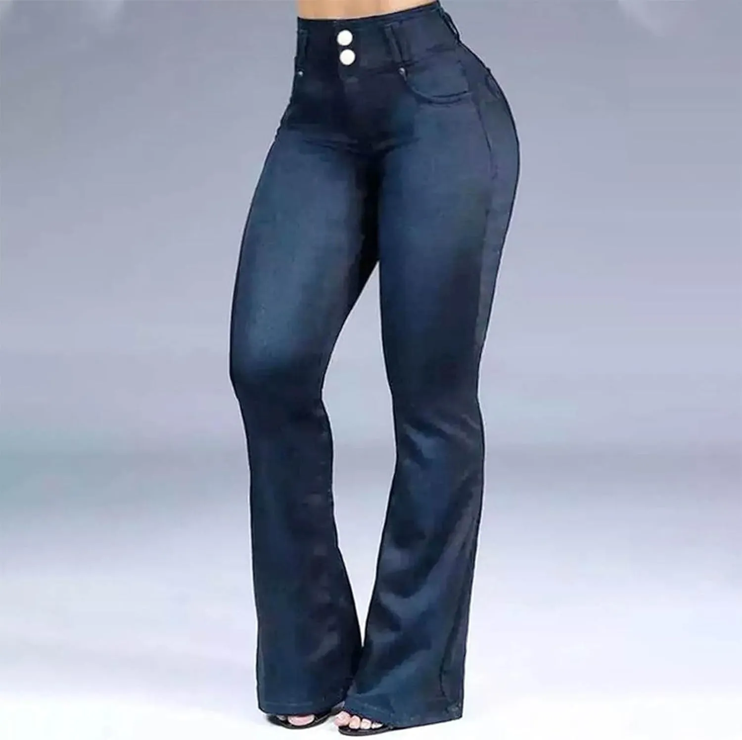 High Waisted Bell Bottom Jeans for Women Plus Size Fashion Stretchy Wide Leg Strtchy Bootcut Pants Basic Denim Pants