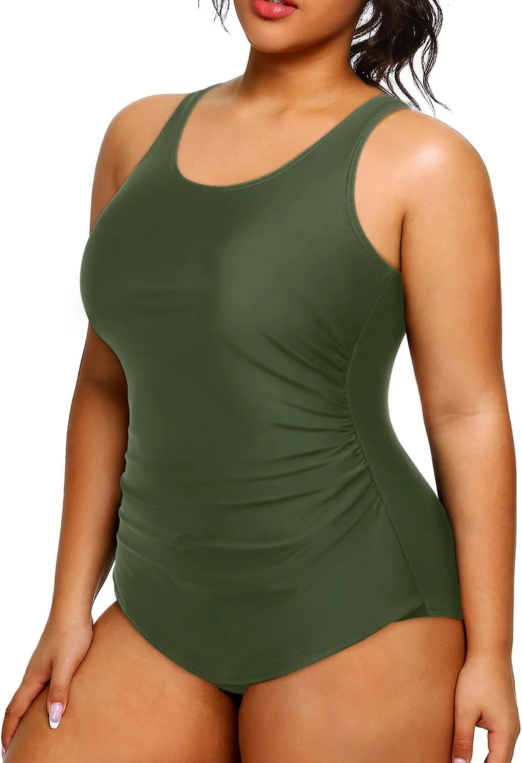 Holipick Plus Size Sarong One Piece Swimsuit for Women Tummy Control Bathing Suit Ruched Backless Swimwear