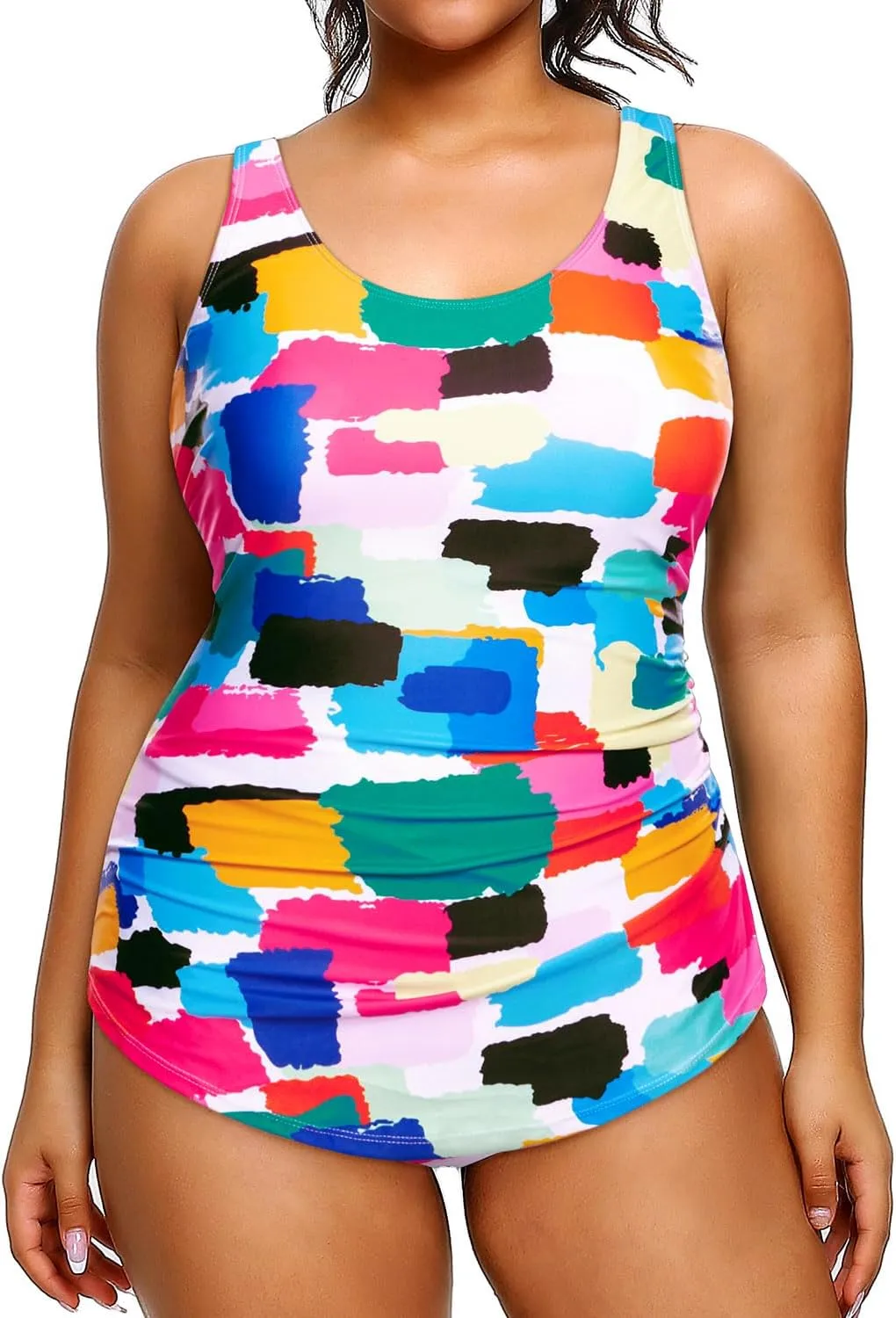 Holipick Plus Size Sarong One Piece Swimsuit for Women Tummy Control Bathing Suit Ruched Backless Swimwear