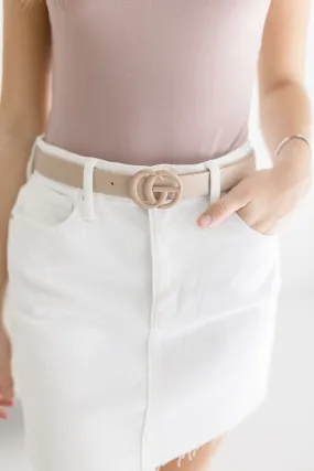 Kendra Logo Buckle Belt Nude