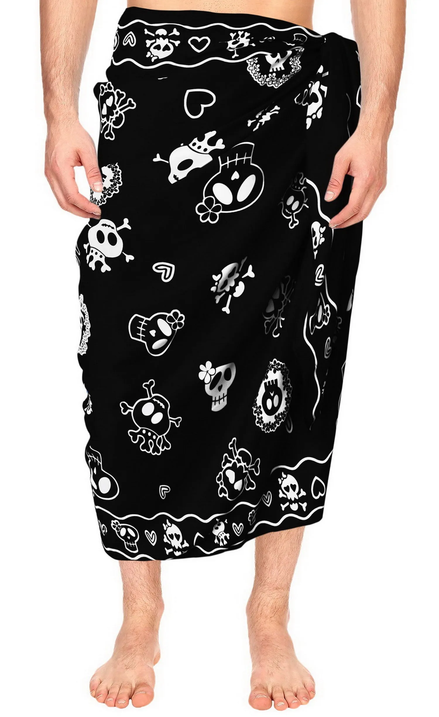 LA LEELA Beach Wear Mens Sarong Pareo Wrap Cover upss Bathing Suit Beach Towel Swimming Halloween Black_B925