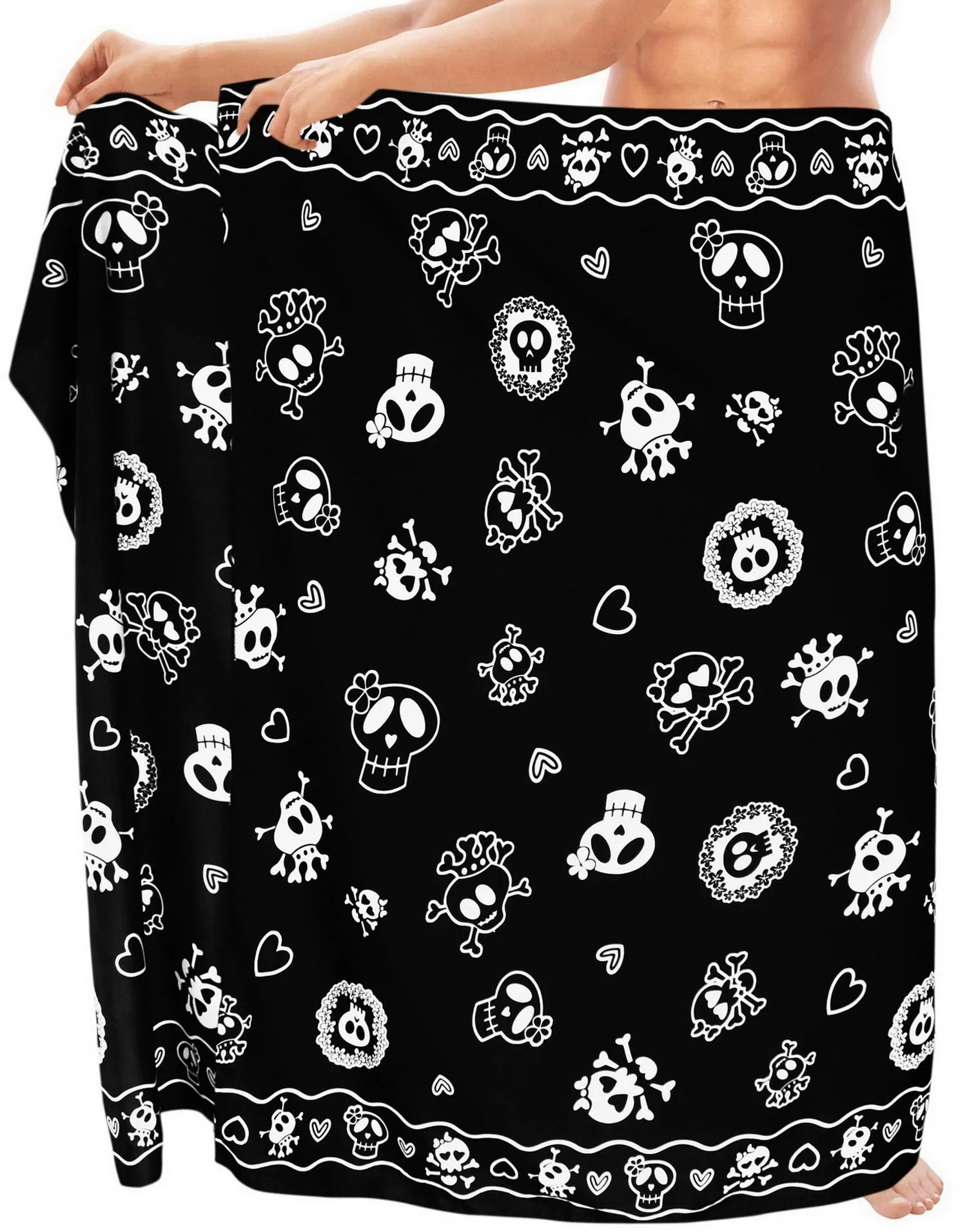 LA LEELA Beach Wear Mens Sarong Pareo Wrap Cover upss Bathing Suit Beach Towel Swimming Halloween Black_B925