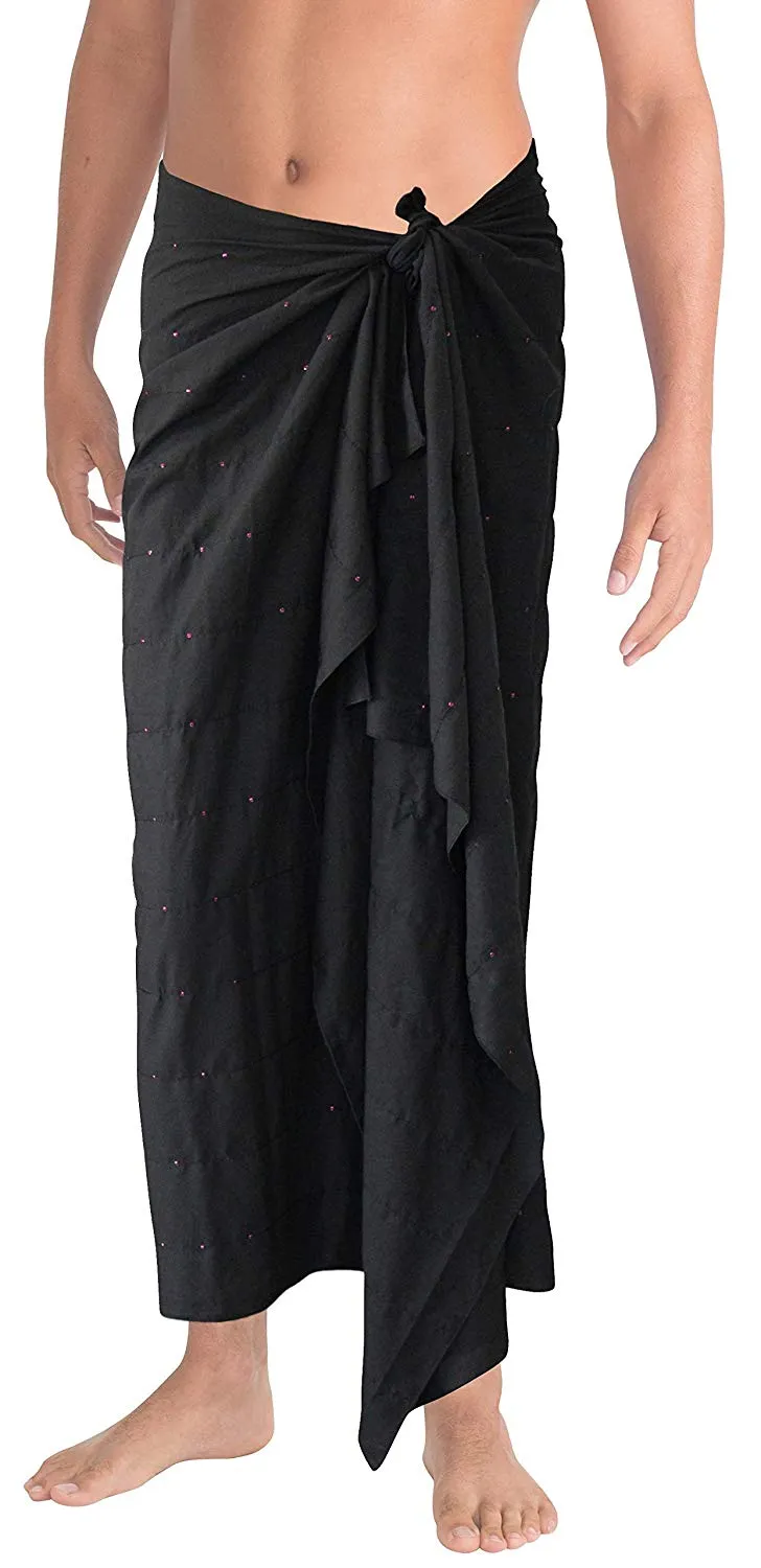 LA LEELA Gentle Soft Rayon Sequin Embroidered Men Sarong Swimwear Wrap 78X41Inch