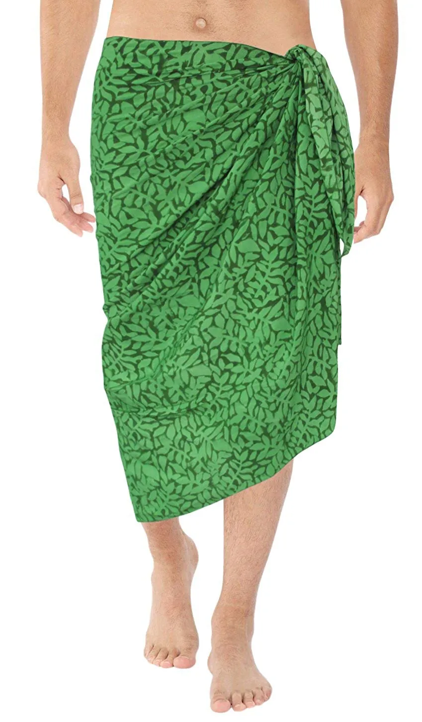 LA LEELA Hand Paint Leafy Rayon Wrap Beach Swimwear Long Pareo Men Sarong 78X39