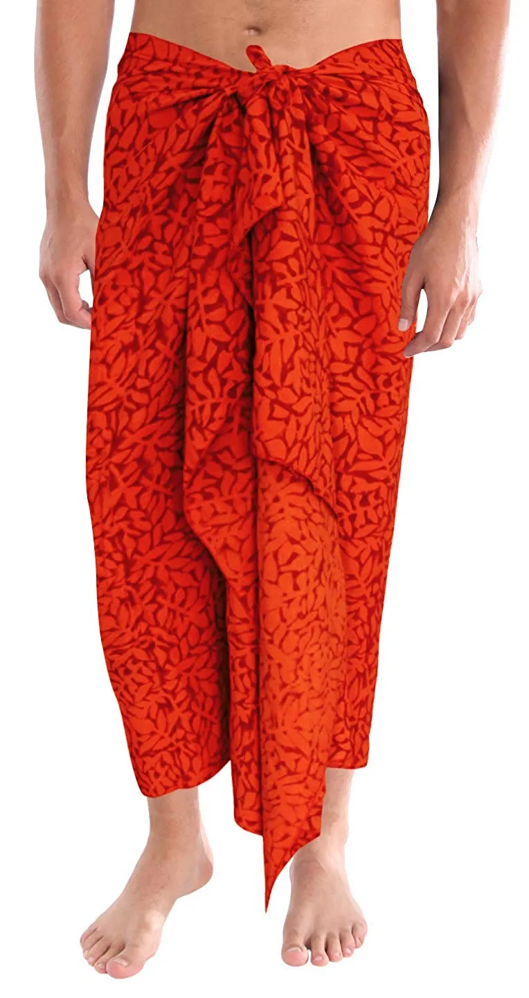 LA LEELA Hand Paint Leafy Rayon Wrap Beach Swimwear Long Pareo Men Sarong 78X39