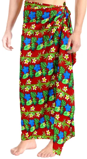 LA LEELA Men's Beach Wrap Sarong Cover Ups Swimsuit Tie Lungi 72"x42" Red S48 136980