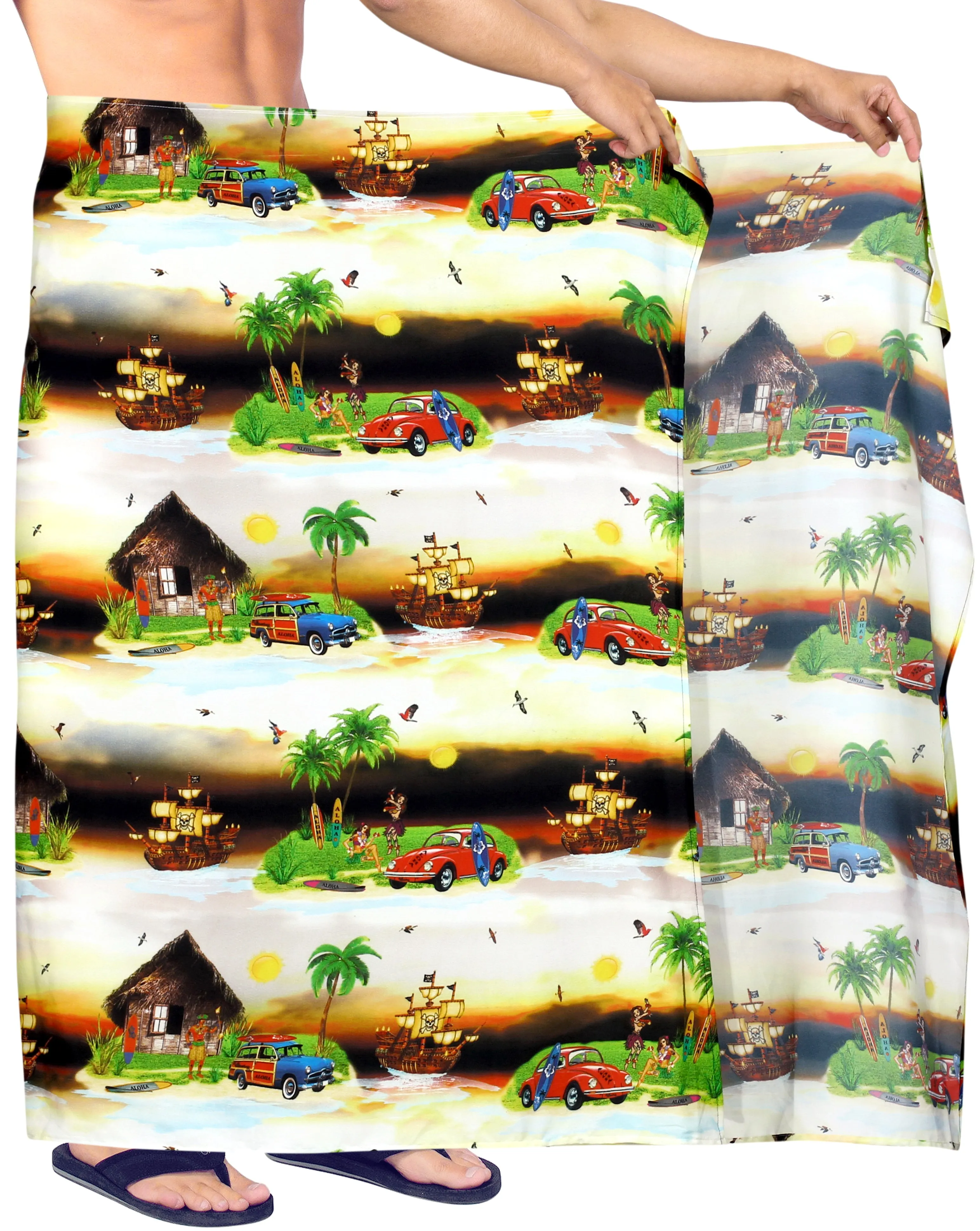 La Leela Men's Hawaiian Beach Wrap Sheer Sarong Swimming Bathing Suit Towel Beachwear Swim Pareo Cover up Long 72"X42"  Black 908586